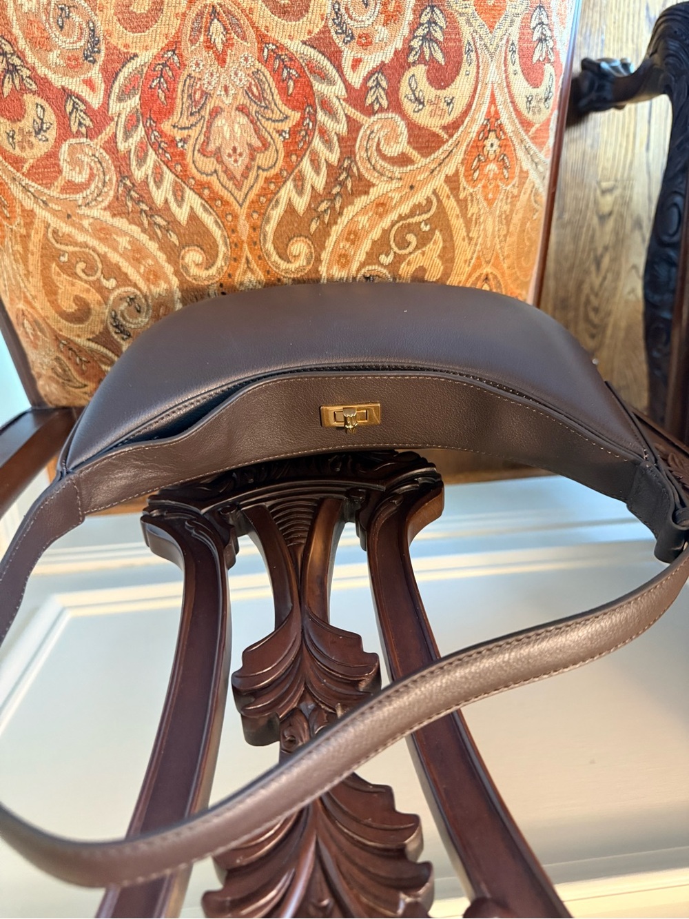 J.McLaughlin NWOT Cocoa Brown Leather handbag. Top bamboo latch closure. - Picture 14 of 15